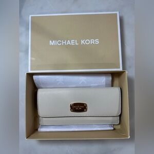 Michael Kors Beige Wallet with Gold Accents
